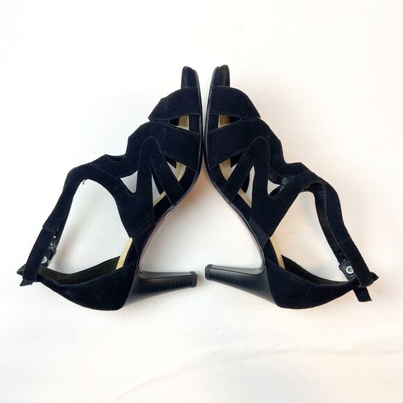 Gabor Fantastica Black Suede Heels Women's Sz 7‎ Strappy Peep Toe Evening Dressy - Picture 3 of 8